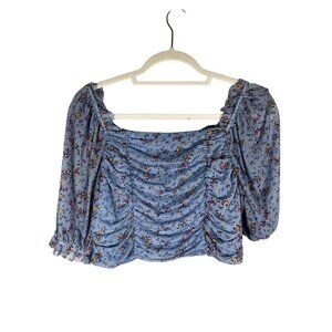 Retro Floral Milkmaid Crop Top Pink XL Boho Indie Folk Preppy Festival Y2K Chic